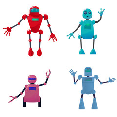 Several robots. Character robots. Technology for the future. Cartoon vector illustration