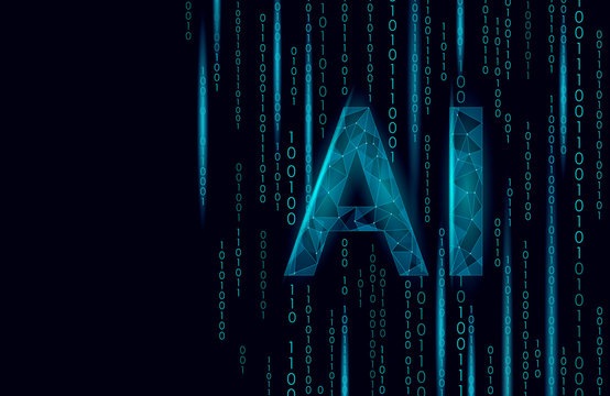 AI artificial intelligence letters 3D. Virtual assistant app geometric symbol robot support service technology. Chatbot logo template low poly vector illustration