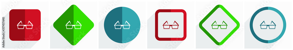 Aufkleber Eyeglasses icon set, flat design vector illustration in 6 options for webdesign and mobile applications in eps 10