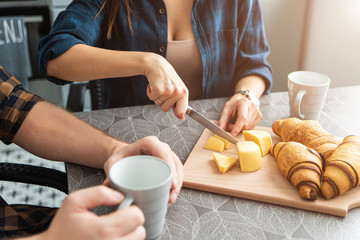 Casual couple at breakfast