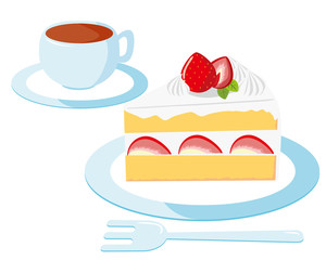 ショートケーキ　苺　生クリーム　皿　コーヒー