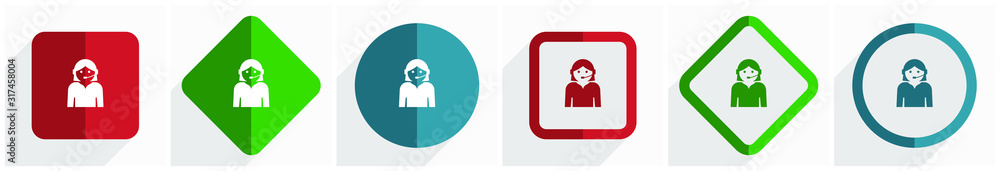 Aufkleber Call center icon set, flat design vector illustration in 6 options for webdesign and mobile applications in eps 10