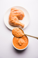 Homemade Tandoori Paste or Marinade mixture, in a bowl. used for grilled chicken or Paneer or vegetable. selective focus