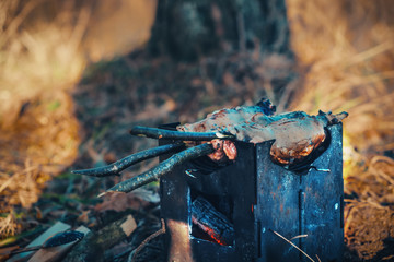 Cook on a hiking trip with a backpack.