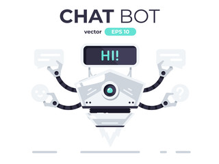 Robot isolated. Cute cartoon chat bot design. Robot toy. Funny simple character. Urban modern template. Retro vintage design. Realistic 3d object. Flat style vector illustration.