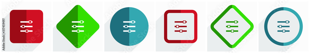 Aufkleber Slider icon set, flat design vector illustration in 6 options for webdesign and mobile applications in eps 10