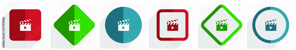 Leinwandbilder Video icon set, flat design vector illustration in 6 options for webdesign and mobile applications in eps 10
