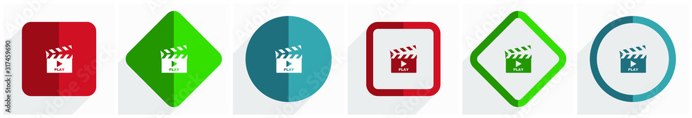 Poster Video icon set, flat design vector illustration in 6 options for webdesign and mobile applications in eps 10