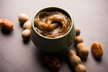 Dates Tamarind Chutney - Khajoor crushed to paste and mixed with Imli or imalee paste, served as a side dish in India