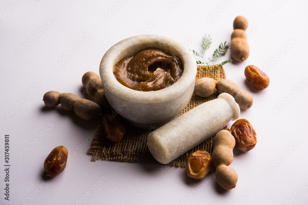 Canvas Prints Dates Tamarind Chutney - Khajoor crushed to paste and mixed with Imli or imalee paste, served as a side dish in India