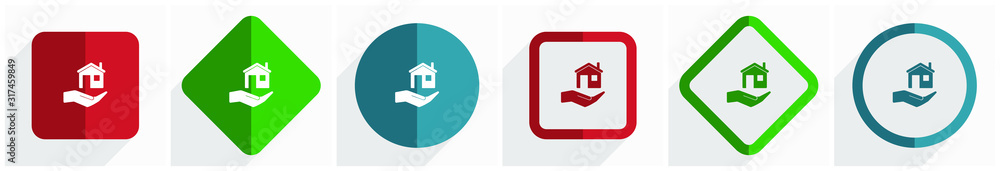 Poster house care icon set, flat design vector illustration in 6 options for webdesign and mobile applicati