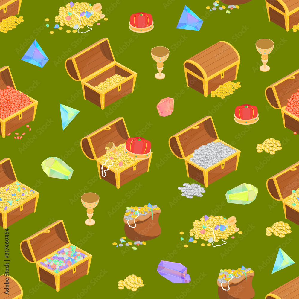Aufkleber treasure seamless pattern background 3d isometric view. vector