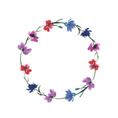 frame with flowers. Wreath of watercolor plants. 