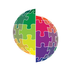 the sphere of puzzle is divided into two halves