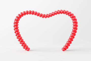 Red heart frame or display for marriage event isolated on white background with happy valentines day. 3D rendering.