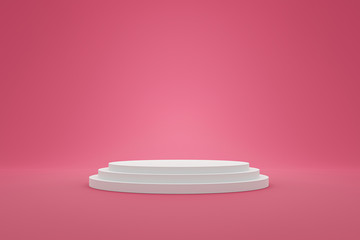 White pedestal or podium display with sweet platform concept on pink valentines background. Blank...