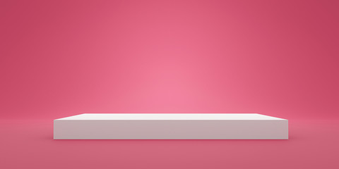 White pedestal or podium display with sweet platform concept on pink valentines background. Blank...