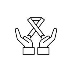 Ribbon cancer hands care icon. Simple line, outline vector elements of world awareness day icons for ui and ux, website or mobile application