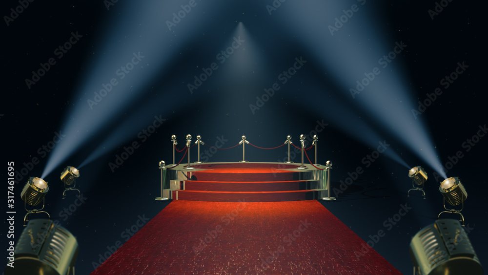 Wall mural award stand with red carpet. 3d rendering.
