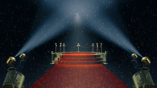 Award Stand With Red Carpet. 3d Rendering.