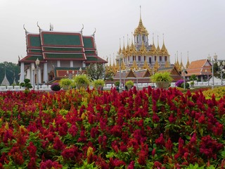 Pagoda with flower garden in Bangkok, Thailand