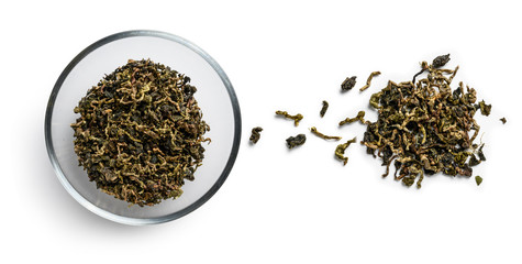 Lotus tea on a white background. The view from the top