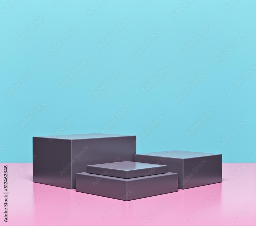 Poster abstract shapes minimal background with blank podium. copy space. 3d rendering