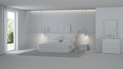 Modern house interior. Gray interior. 3D rendering.