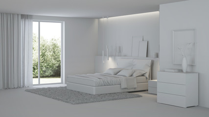 Modern house interior. Gray interior. 3D rendering.