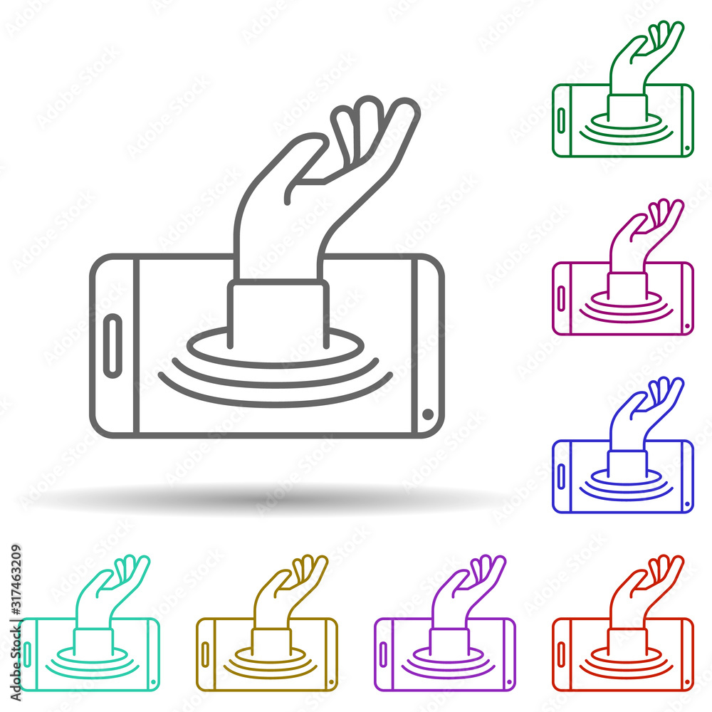 Poster failure, smartphone, hand in multi color style icon. simple thin line, outline vector of social addi