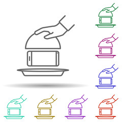 Smartphone, hand, plate in multi color style icon. Simple thin line, outline vector of social addict icons for ui and ux, website or mobile application