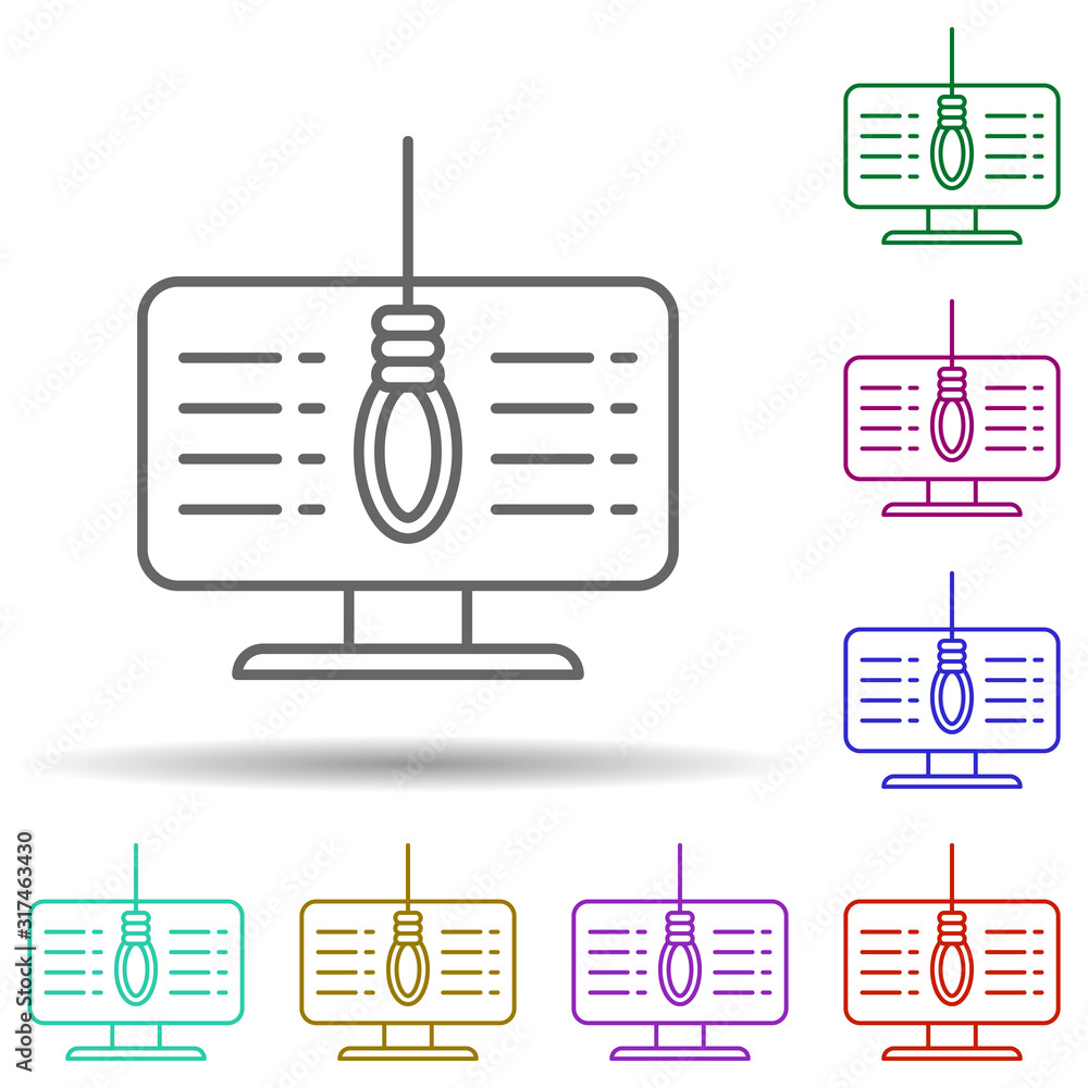 Poster computer, cyber, robbery in multi color style icon. simple thin line, outline vector of social addic