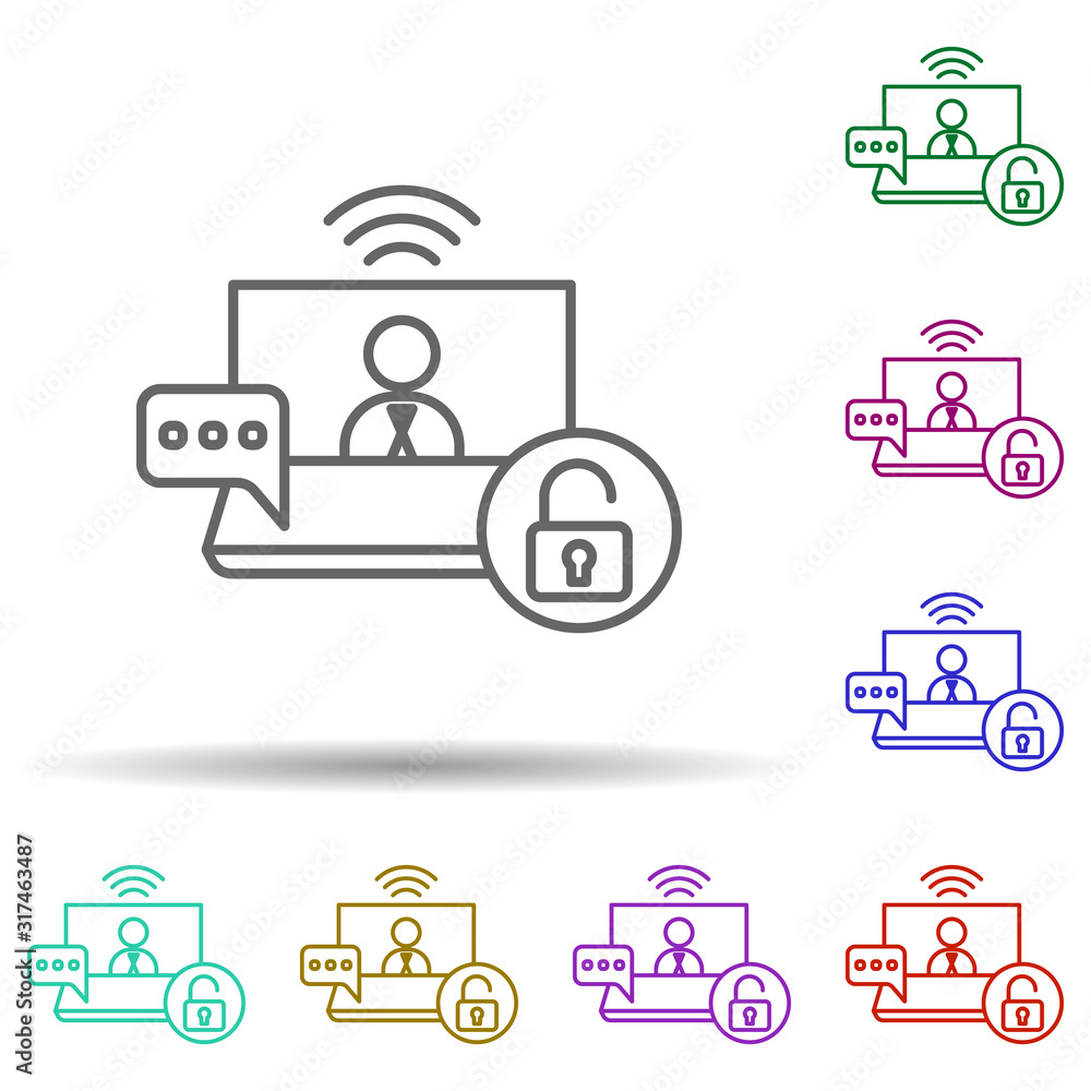 Aufkleber information, security, computer in multi color style icon. simple thin line, outline vector of socia