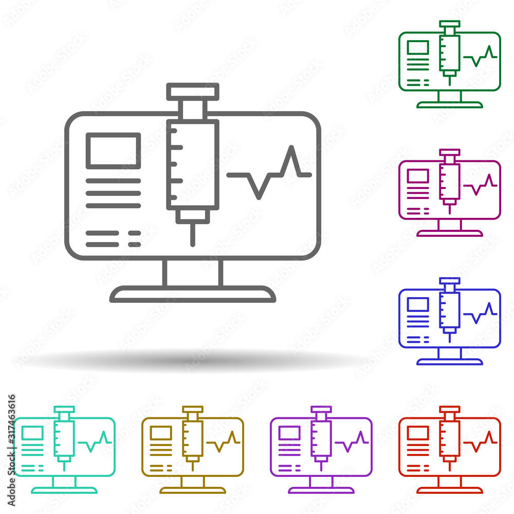 Poster injection, media, computer in multi color style icon. simple thin line, outline vector of social add