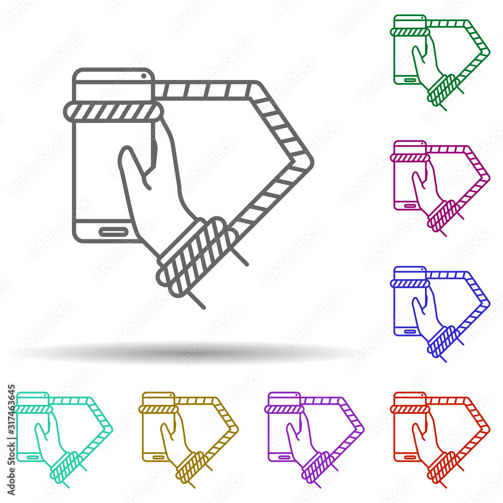 Poster commitment, hand, smartphone in multi color style icon. simple thin line, outline vector of social a