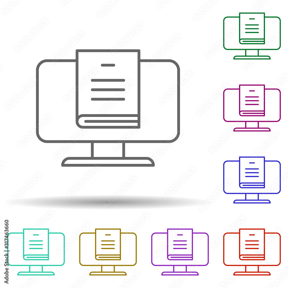 Aufkleber book, dictionary, computer in multi color style icon. simple thin line, outline vector of social add