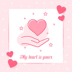 Obraz na płótnie Canvas Heart on hand valentine card love text icon vector