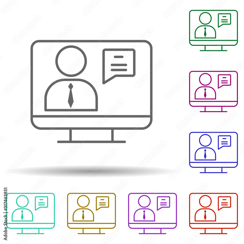 Poster document, worker, laptop in multi color style icon. simple thin line, outline vector of team work ic
