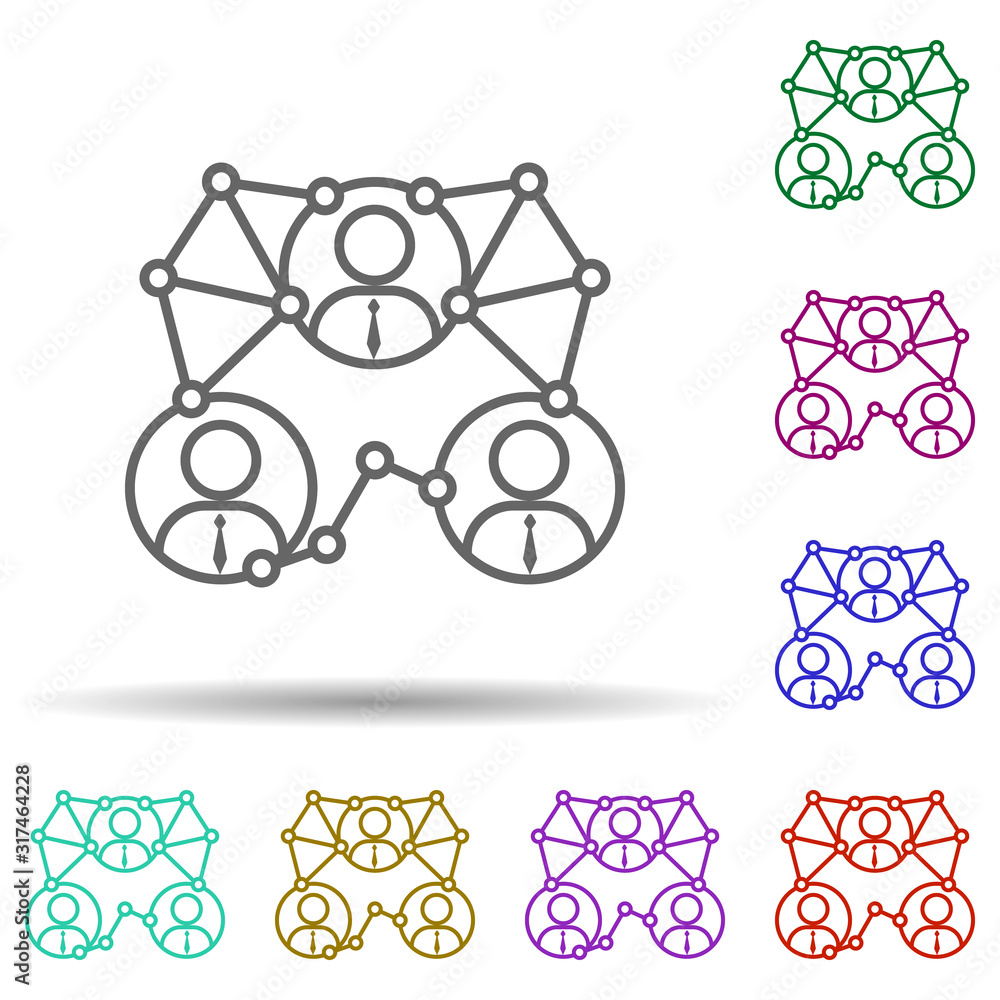 Poster assignment, staff, dialogue in multi color style icon. simple thin line, outline vector of team work