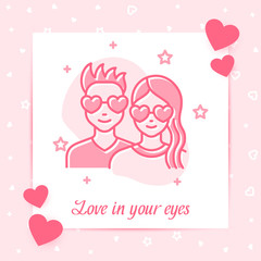 Girl guy hearts glasses valentine card Love text