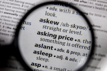 The word or phrase asking price in a dictionary.