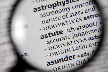 The word or phrase astute in a dictionary.