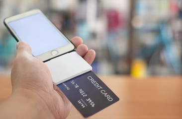 pay for product and service by credit card on Mobile Phone by Mobile Credit card swipe machine
