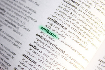 Antitoxin word or phrase in a dictionary.