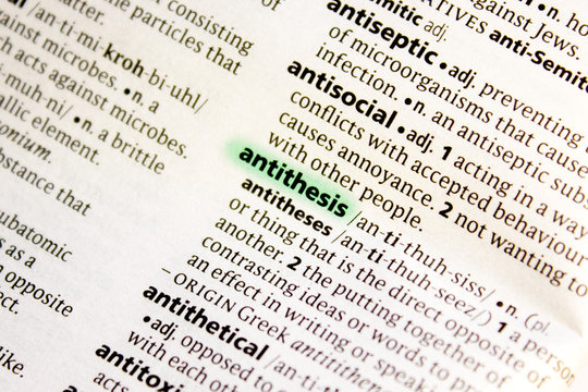 Antithesis word or phrase in a dictionary.