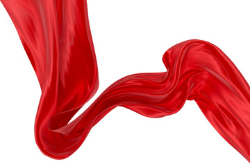 Beautiful flowing fabric of red wavy silk or satin. 3d rendering image.