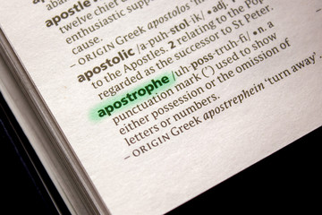 Apostrophe word or phrase in a dictionary.