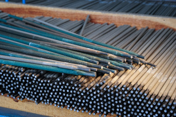 Welding electrodes in bulk.Close up picture.