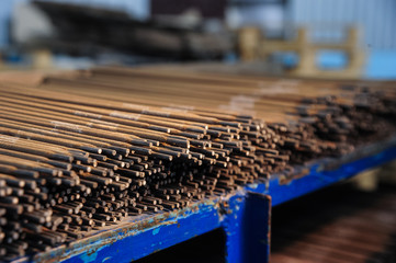 Welding electrodes in bulk.Close up picture.