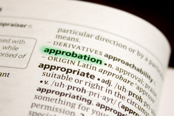 Approbation word or phrase in a dictionary.